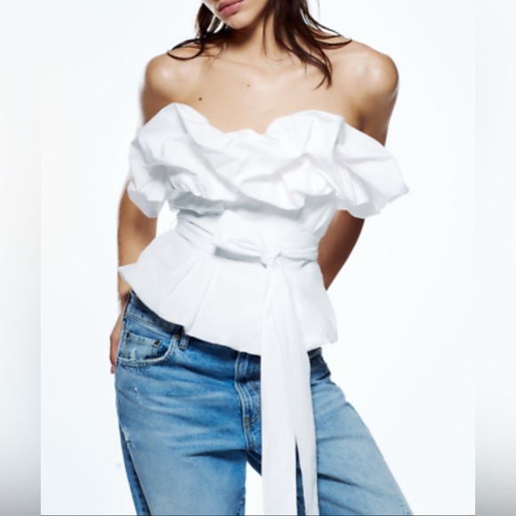 Zara white voluminous poplin  cotton top - Picture 1 of 4